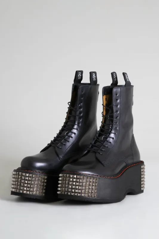 DOUBLE STACK BOOT WITH STUD SOLE - BLACK sold by R13