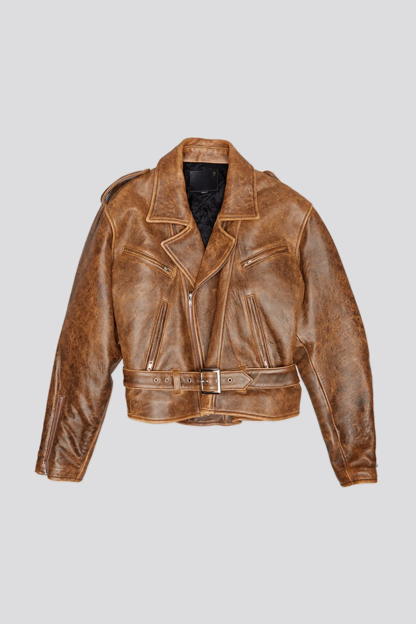 EXAGGERATED SHOULDER MOTORCYCLE JACKET - BROWN LEATHER sold by R13 product image thumbnail 5