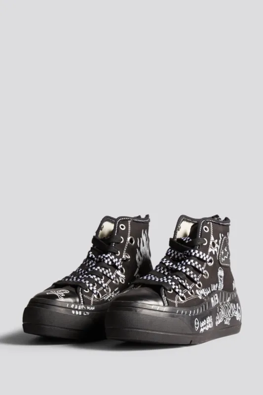 DOUBLE GROMMET KURT HIGH TOP SNEAKER - BLACKOUT GRAFFITI sold by R13