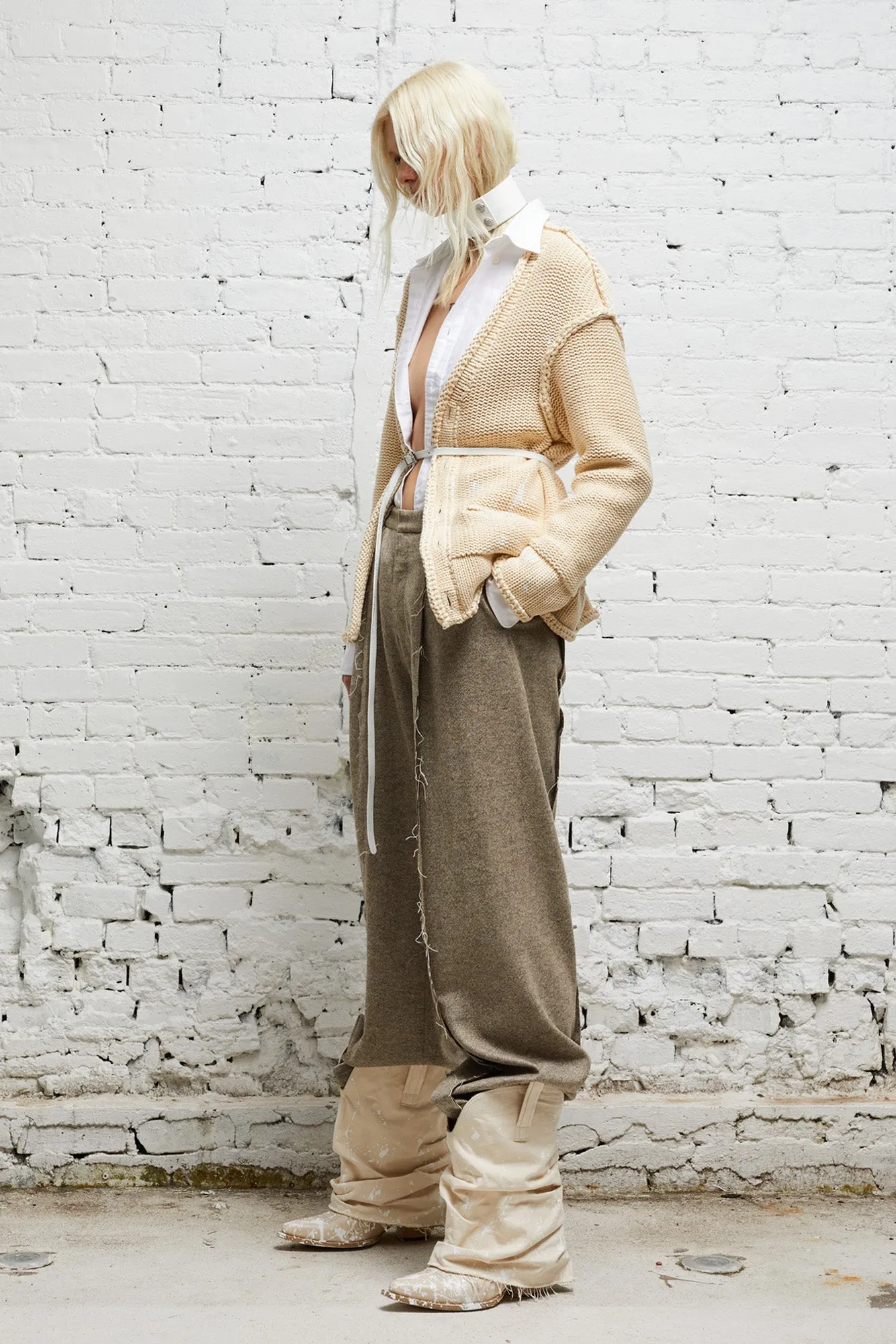 ROLLED EDGE BOXY CARDIGAN - NATURAL sold by R13 product image thumbnail 2