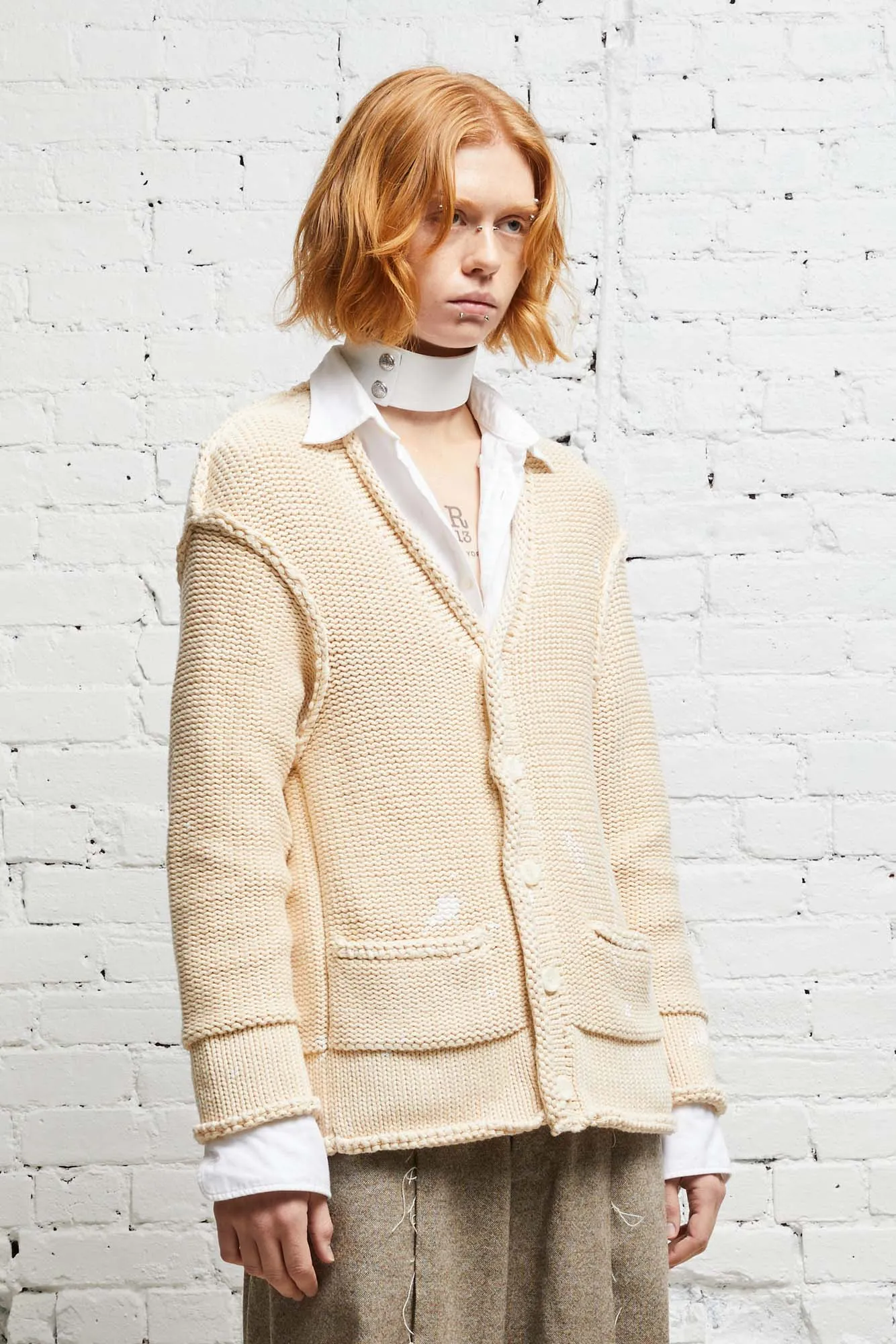 ROLLED EDGE BOXY CARDIGAN - NATURAL sold by R13 product image thumbnail 3