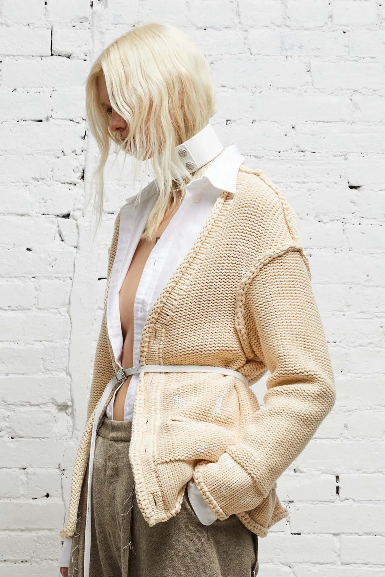 ROLLED EDGE BOXY CARDIGAN - NATURAL sold by R13