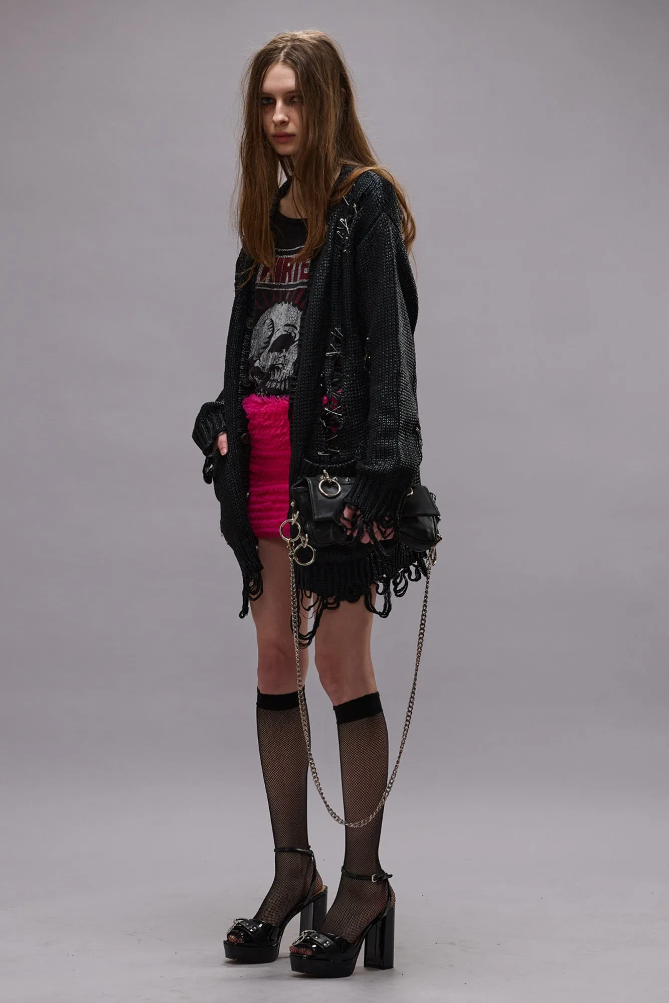 DISTRESSED BOYFRIEND CARDIGAN - COATED BLACK sold by R13 product image thumbnail 2