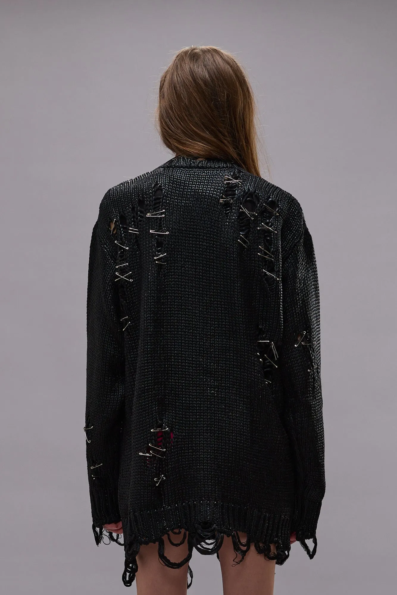 DISTRESSED BOYFRIEND CARDIGAN - COATED BLACK sold by R13 product image thumbnail 4