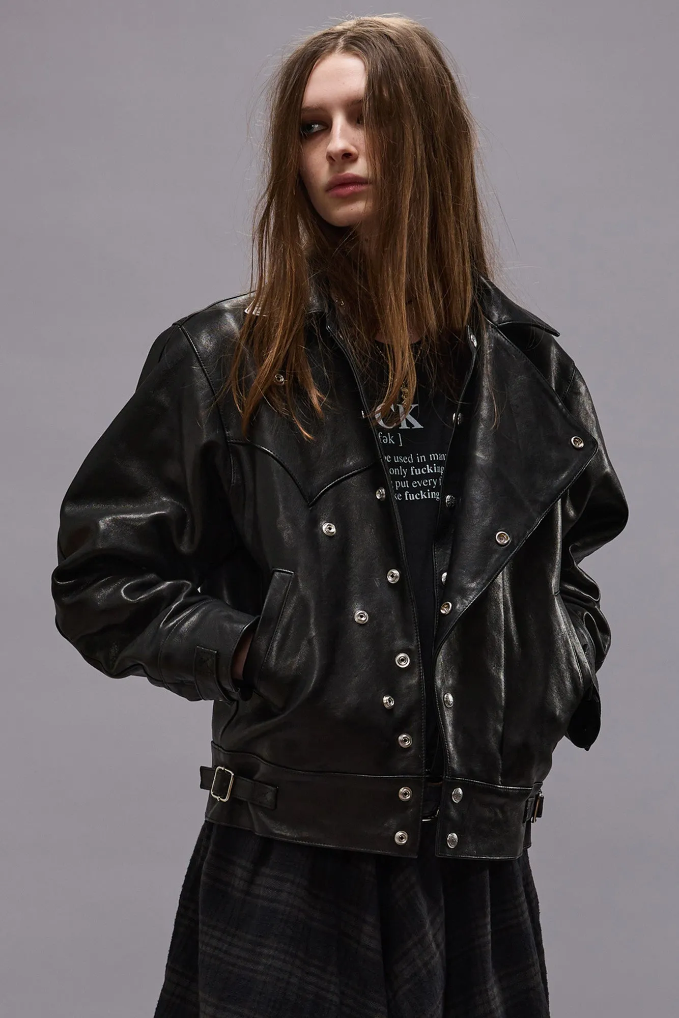 ASYMMETRICAL SNAP JACKET - BLACK sold by R13