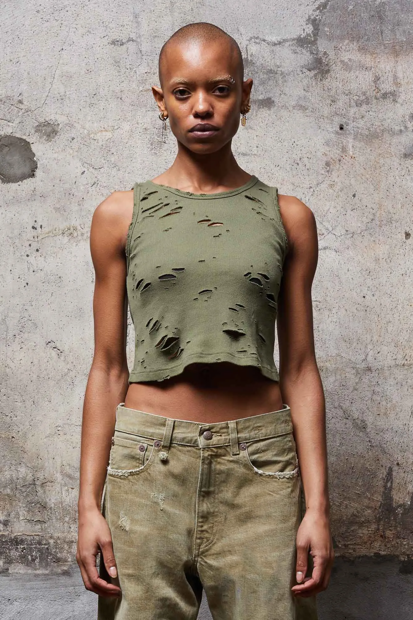 Distressed Tank - Olive sold by R13