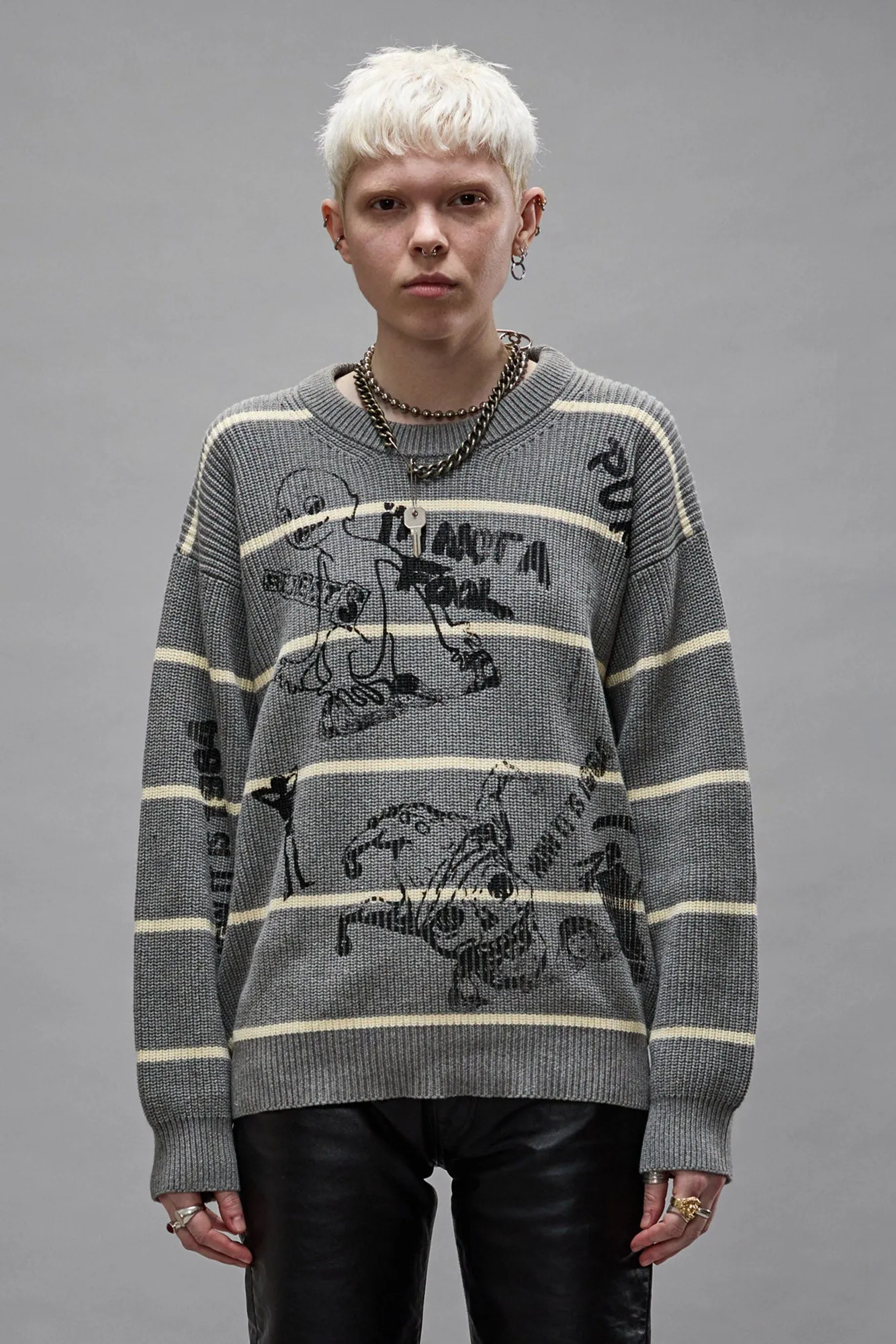 STRIPED BOYFRIEND SWEATER - HEATHER GREY sold by R13 product image thumbnail 3