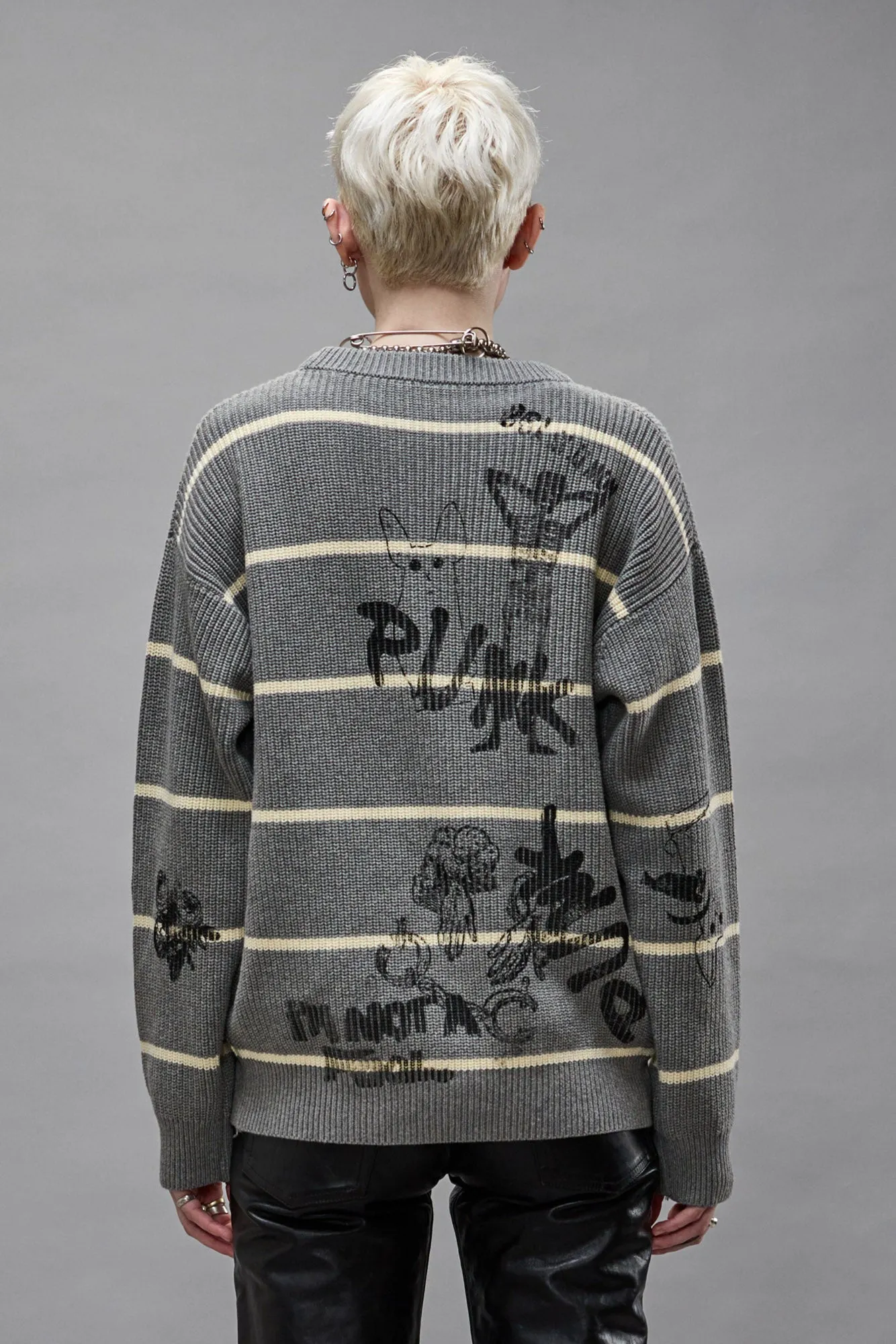 STRIPED BOYFRIEND SWEATER - HEATHER GREY sold by R13 product image thumbnail 4