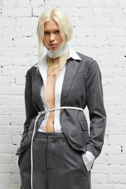 SHRUNKEN RAW CUT BLAZER - GREY PINSTRIPE sold by R13