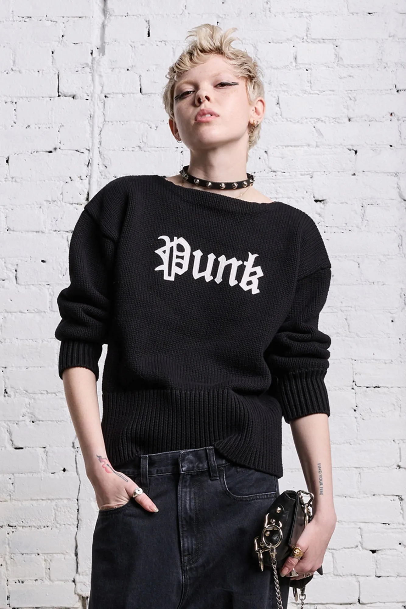 SHRUNKEN PUNK SWEATER - GOTHIC BLACK sold by R13