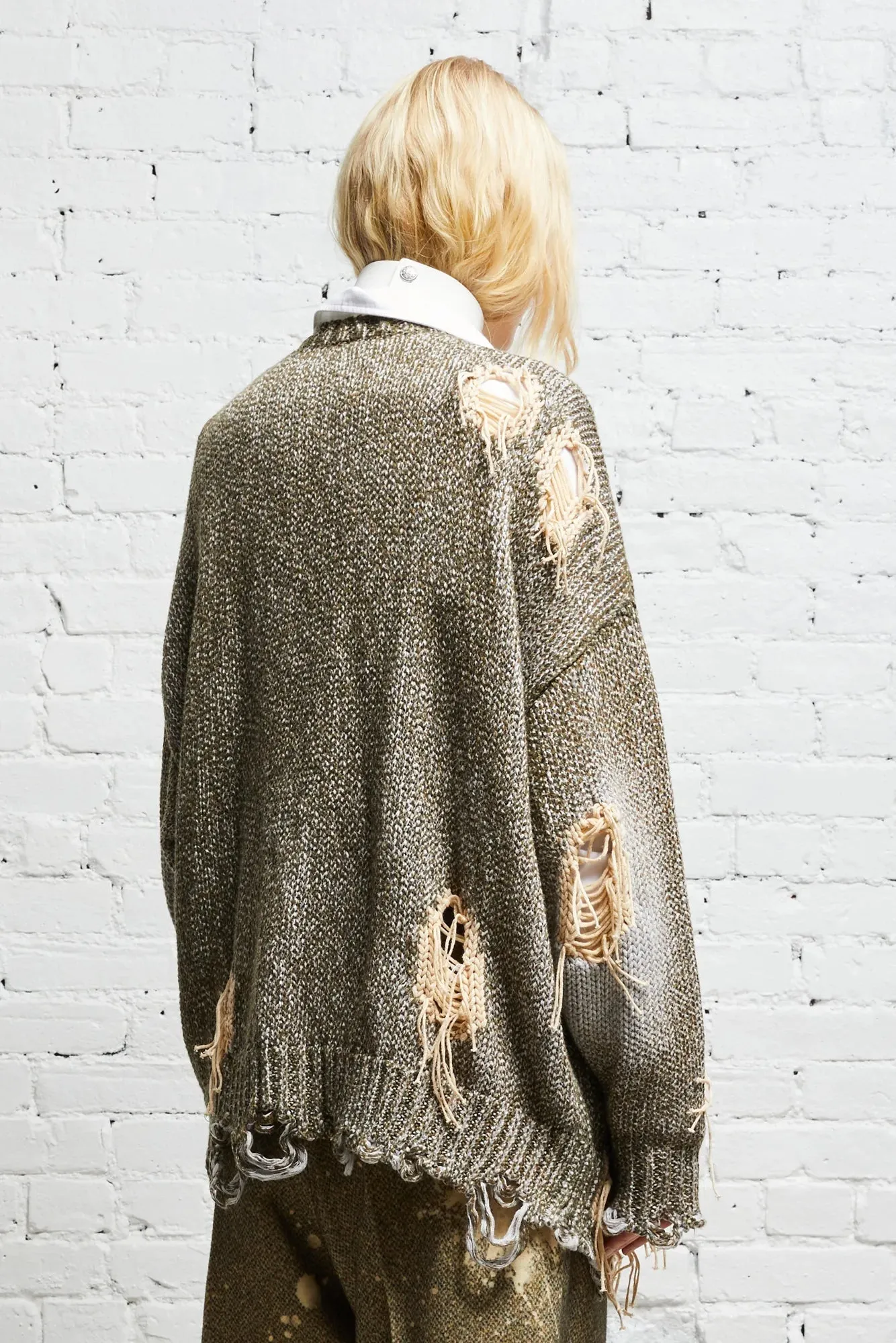 DISTRESSED JUMBO CARDIGAN - PRINTED TWEED sold by R13 product image thumbnail 4