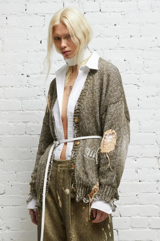 DISTRESSED JUMBO CARDIGAN - PRINTED TWEED sold by R13