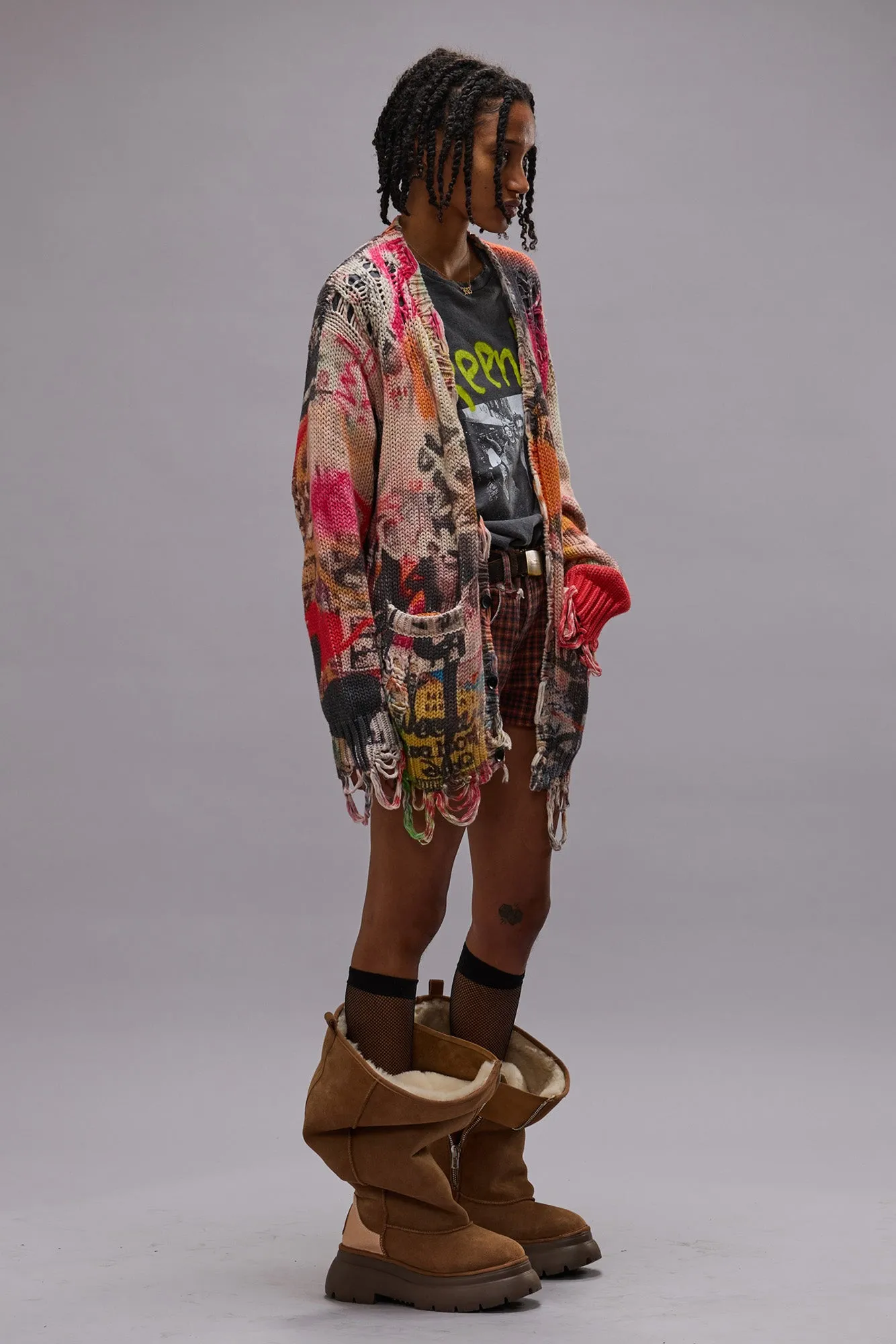 PRINTED BOYFRIEND CARDIGAN - HEART GRAFFITI PRINT sold by R13 product image thumbnail 2