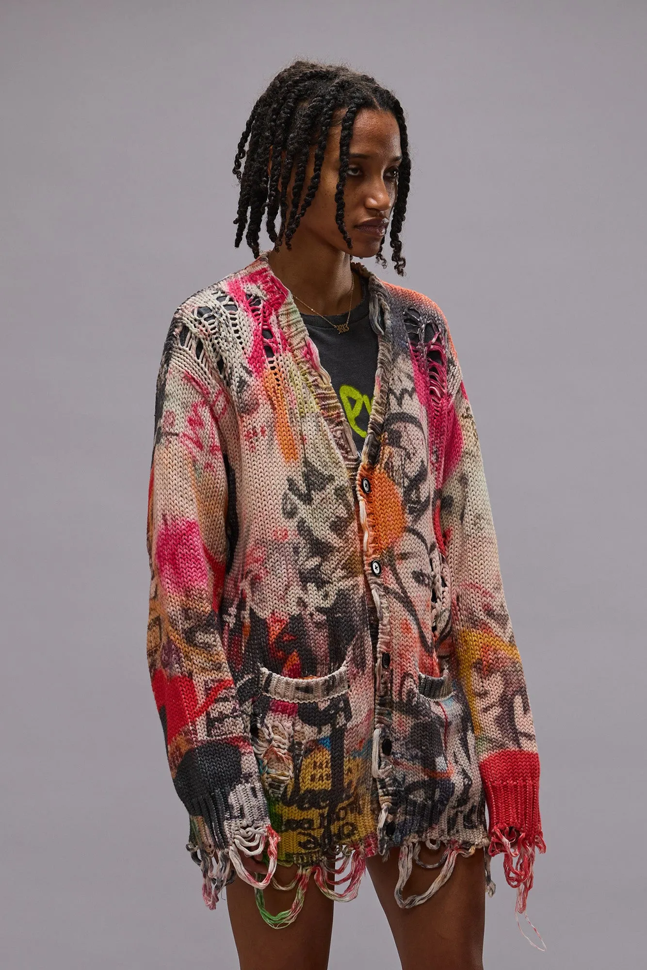 PRINTED BOYFRIEND CARDIGAN - HEART GRAFFITI PRINT sold by R13 product image thumbnail 4