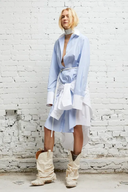 TIE SHIRTDRESS - BLUE AND WHITE sold by R13
