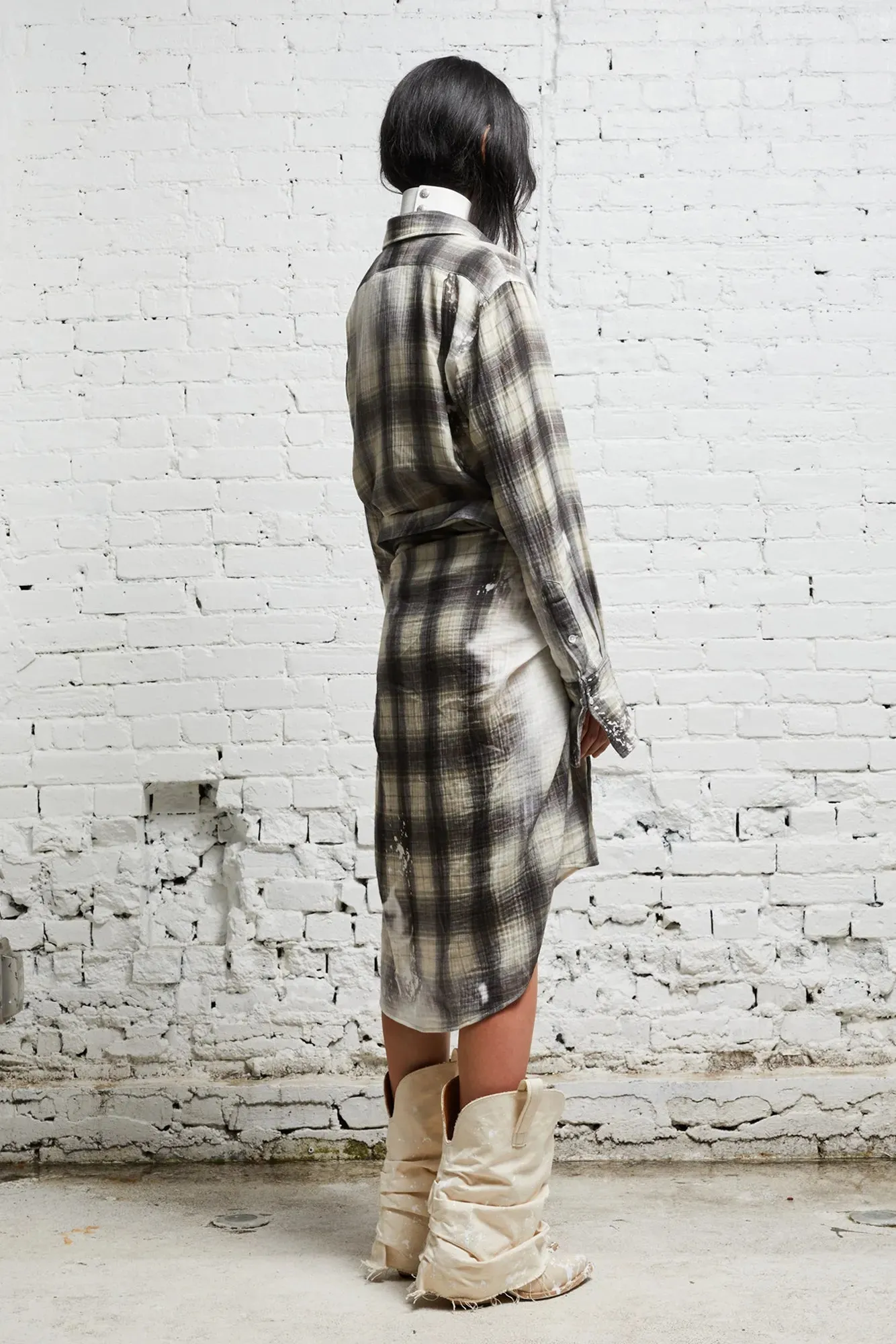 TIE SHIRTDRESS - BLEACHED GREY PLAID sold by R13 product image thumbnail 4