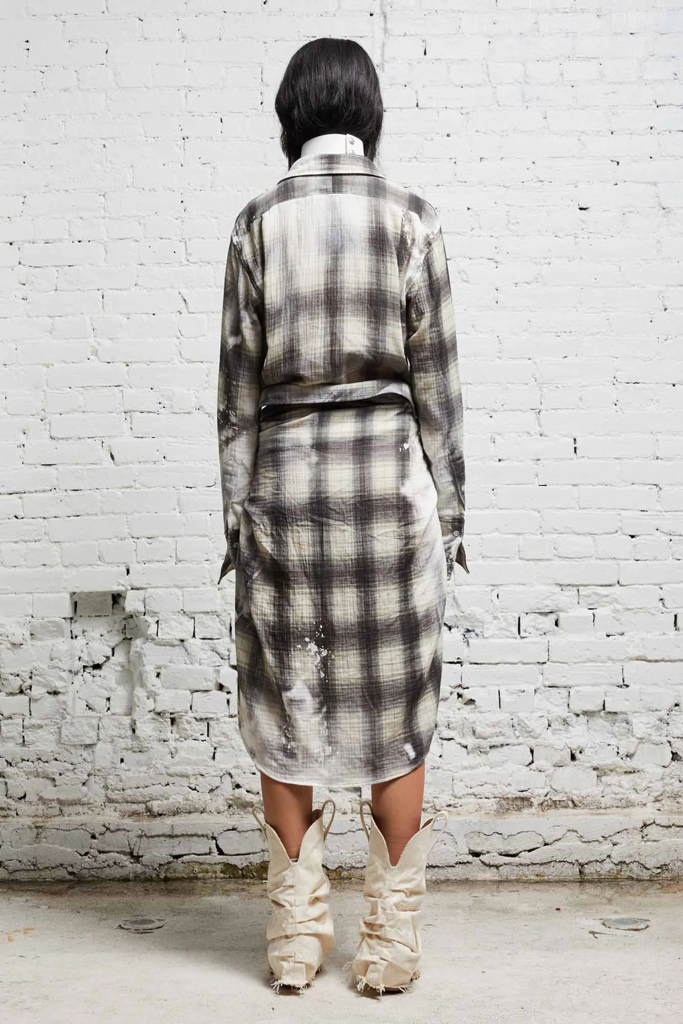 TIE SHIRTDRESS - BLEACHED GREY PLAID sold by R13 product image thumbnail 5