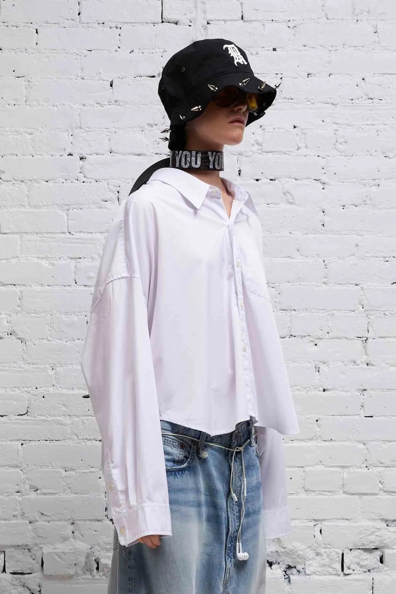 DROP NECK CROPPED SHIRT - WHITE sold by R13 product image thumbnail 3