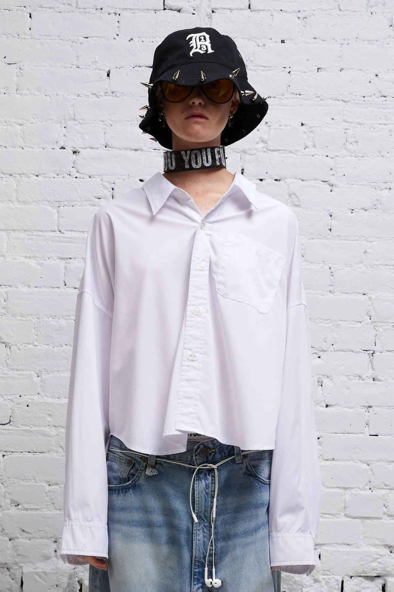 DROP NECK CROPPED SHIRT - WHITE sold by R13 product image thumbnail 2