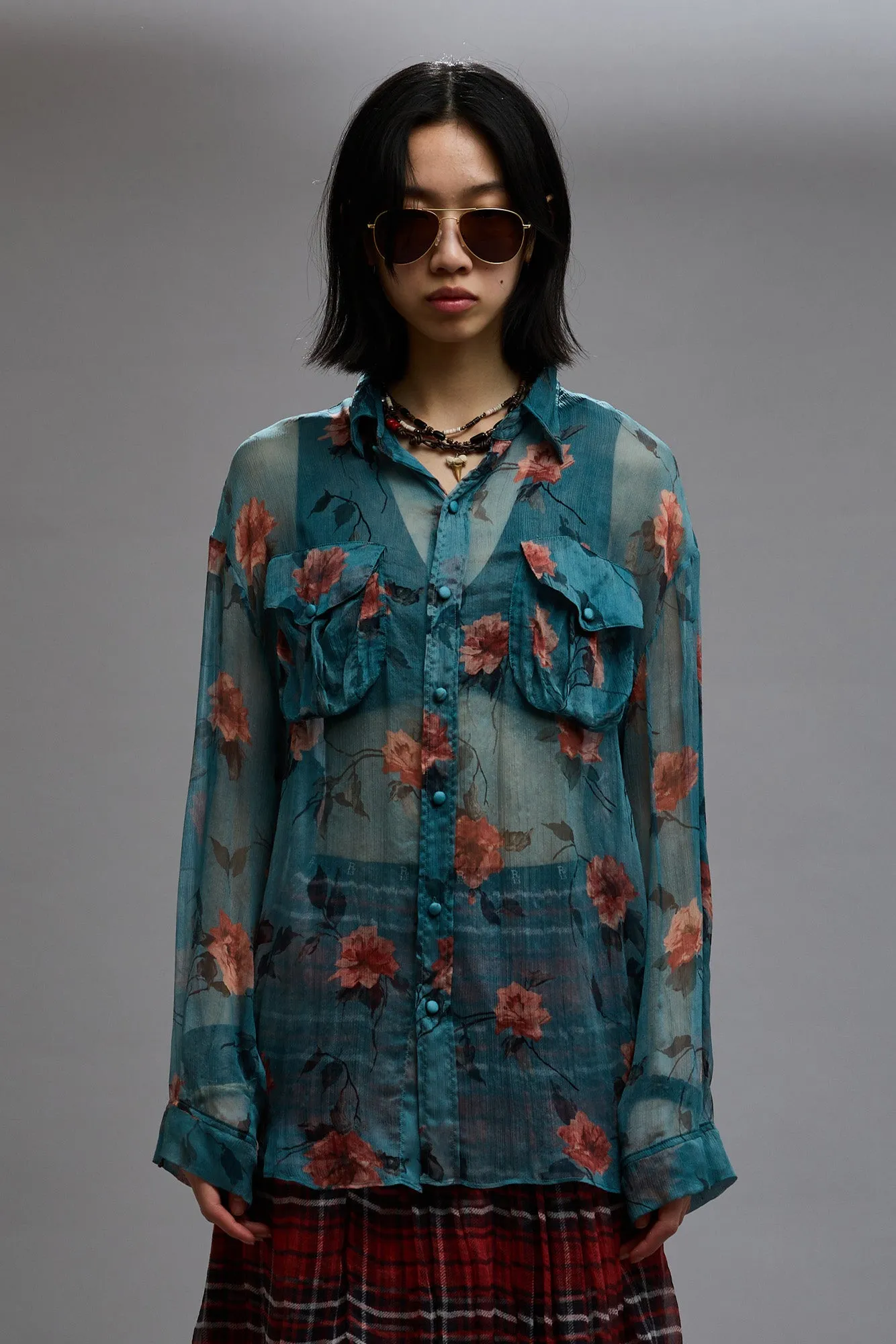 BELLOW POCKET RELAXED SHIRT - BLUE FLORAL sold by R13 product image thumbnail 3