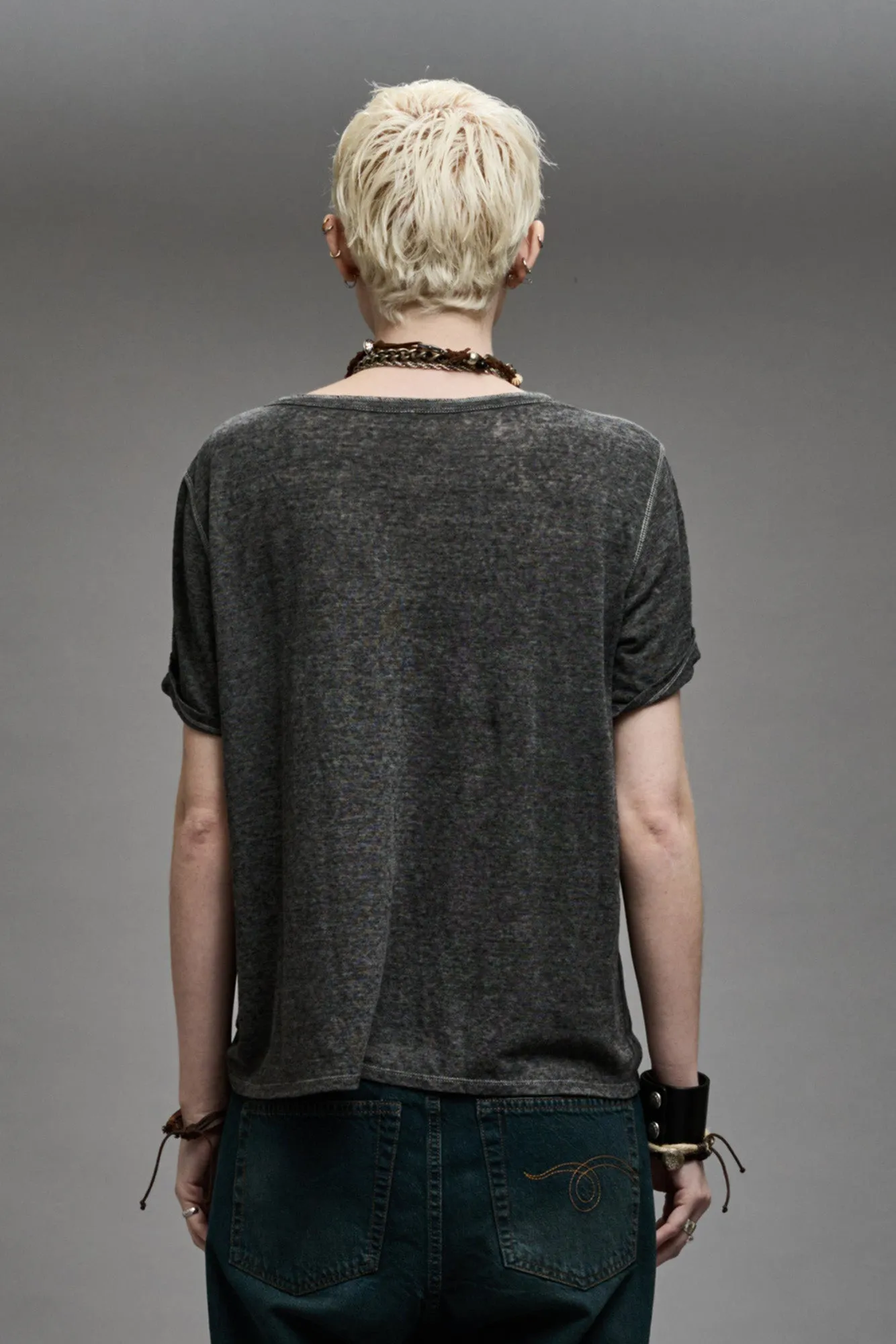 LOW NECK HENLEY TEE - CHARCOAL sold by R13 product image thumbnail 4