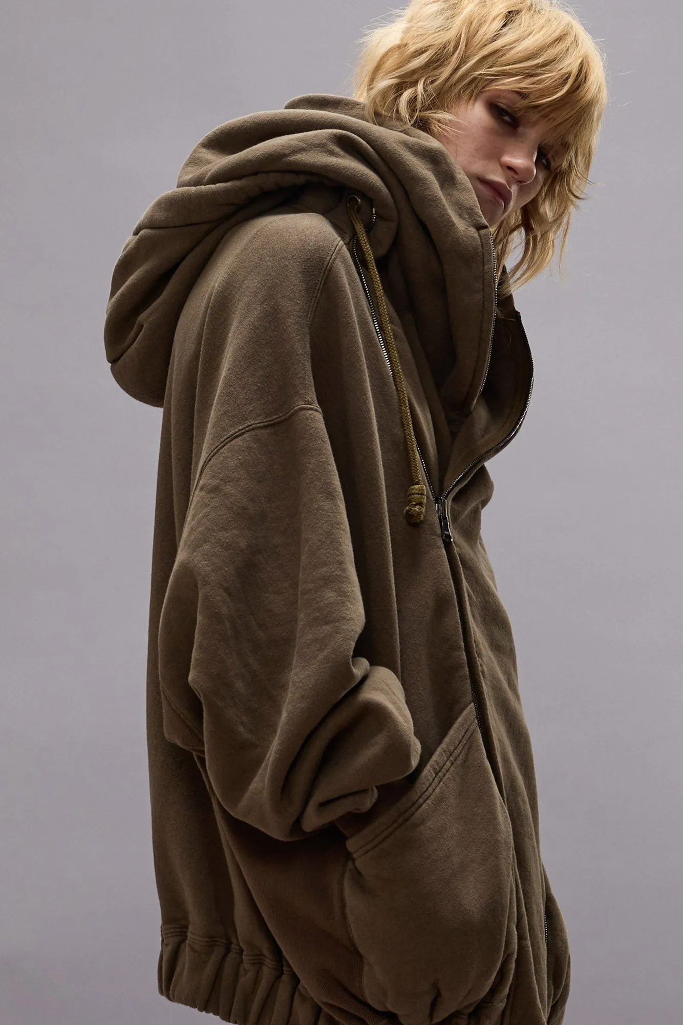 LILLIAN OVERSIZED SWEAT PARKA - OLIVE FLEECE sold by R13