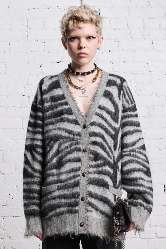 MOHAIR BOYFRIEND CARDIGAN - ZEBRA JACQUARD sold by R13