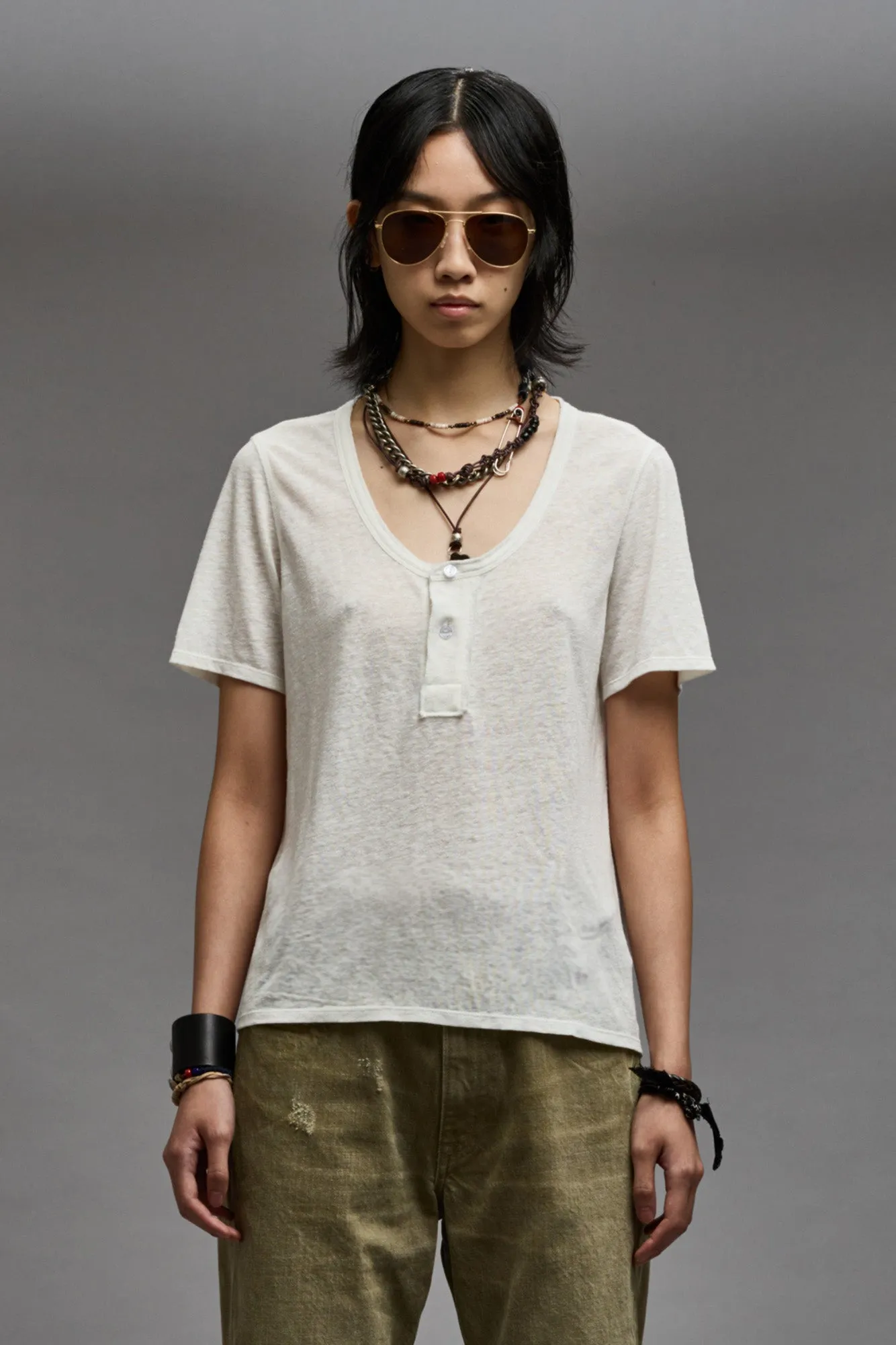 LOW NECK HENLEY TEE - ECRU sold by R13 product image thumbnail 3