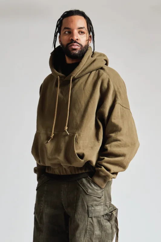 OVERSIZED SIDE GUSSET HOODIE - OLIVE FLEECE sold by R13