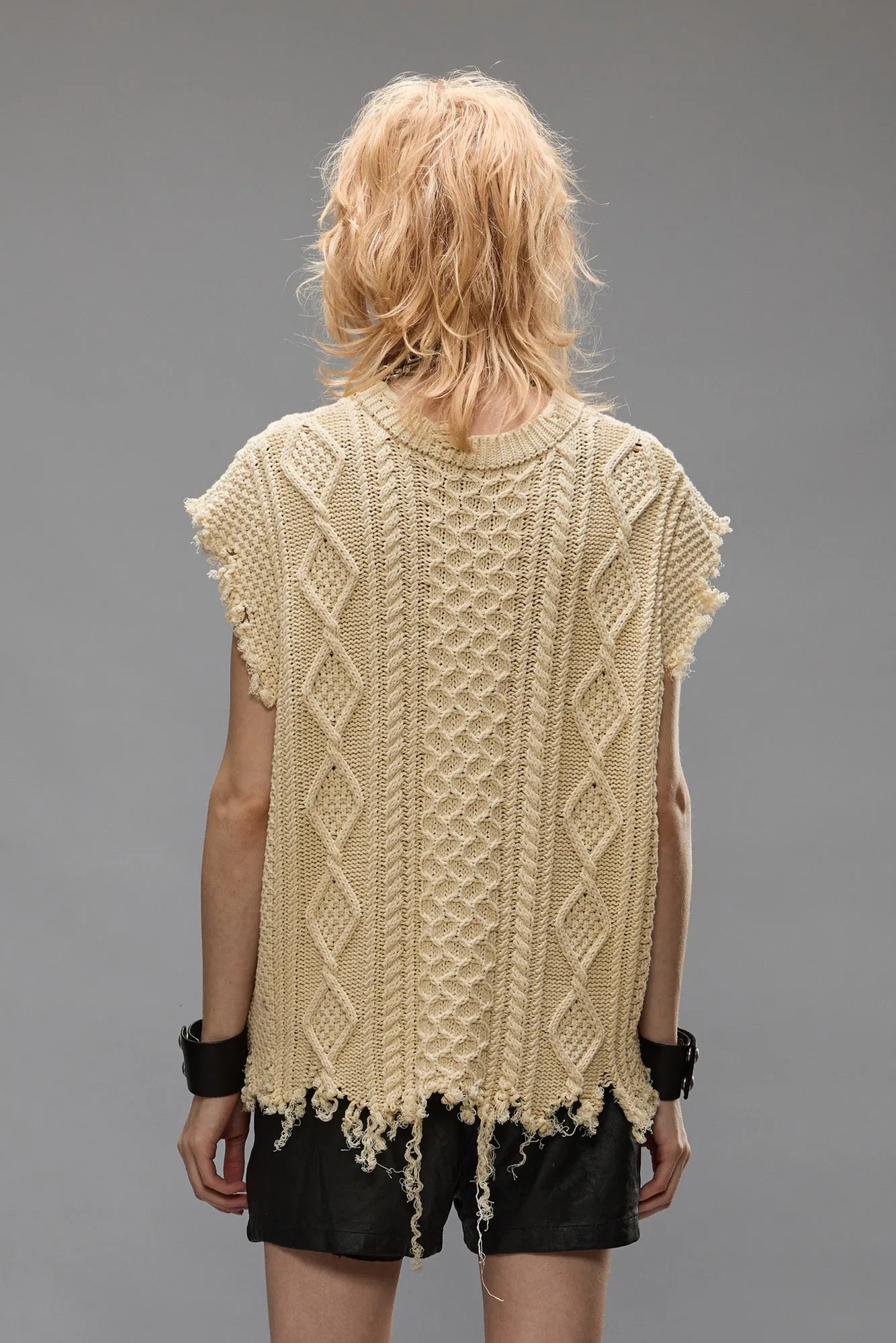 CABLE SWEATER VEST - CREAM sold by R13 product image thumbnail 4