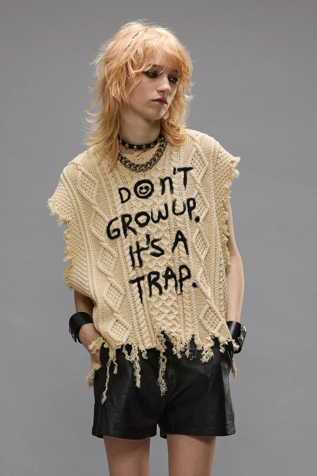 CABLE SWEATER VEST - CREAM sold by R13