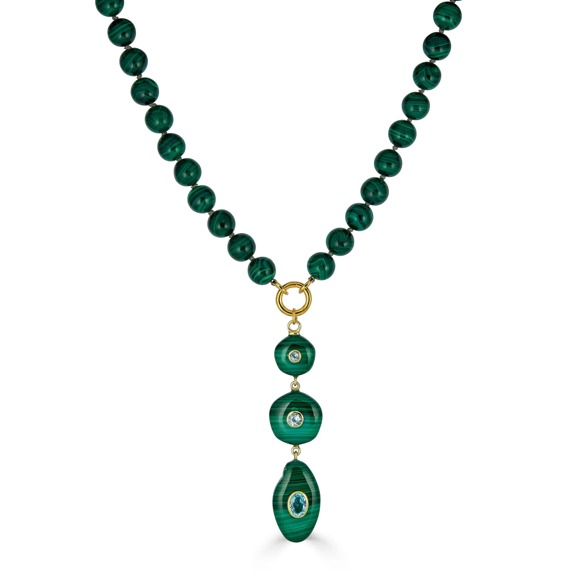 Malachite Silk-Knotted Necklace with Triple Drop Pendant sold by Rachel Reinhardt product image thumbnail 3