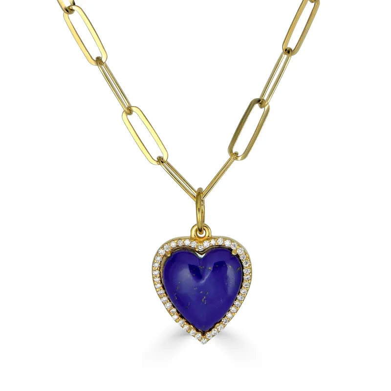 Blue Lapis Petite Heart Pendant Necklace with Zirconia Pavé made by Rachel Reinhardt