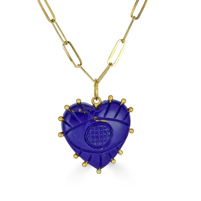 Blue Lapis Heart Pendant Necklace with Evil Eye Motif sold by Rachel Reinhardt