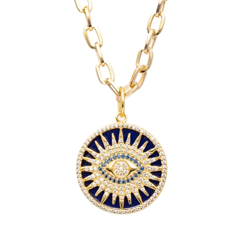 Evil Eye Pendant Necklace – Blue Lapis & Moissanite Pavé sold by Rachel Reinhardt