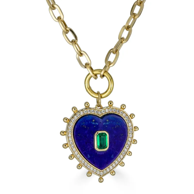 Blue Lapis and Emerald Zirconia Heart Necklace sold by Rachel Reinhardt