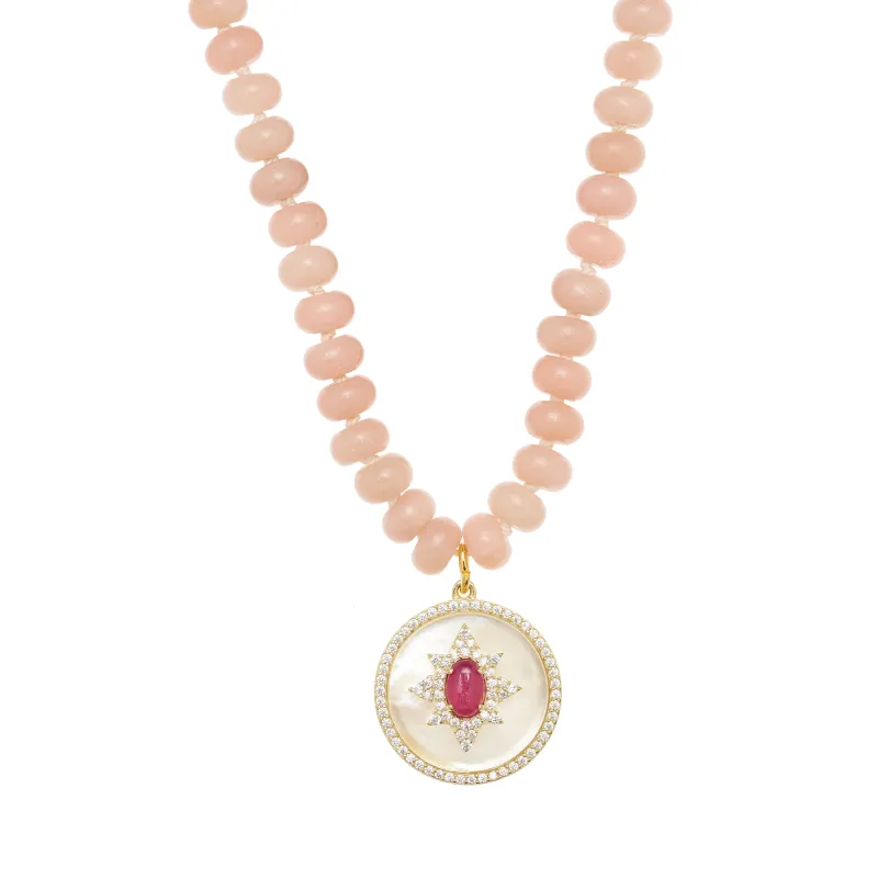 Mother of Pearl and Pink Opal Pendant Necklace sold by Rachel Reinhardt