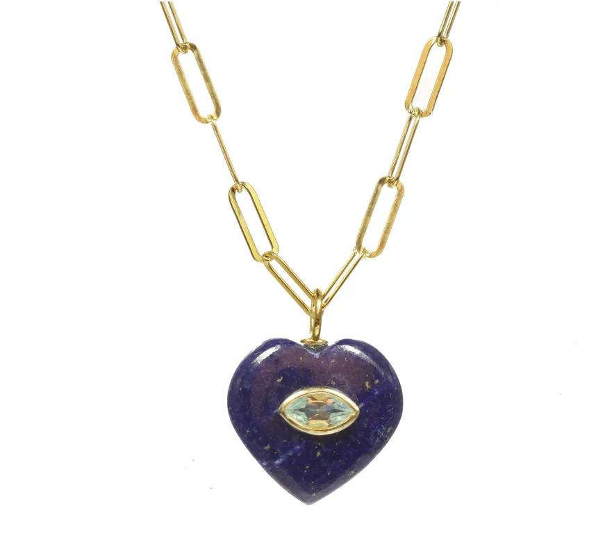 Blue Lapis and Aquamarine Heart Pendant Necklace sold by Rachel Reinhardt