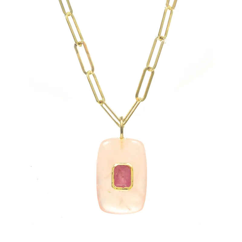 Rose Quartz and Tourmaline Pendant Necklace sold by Rachel Reinhardt