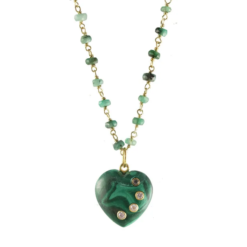 Emerald Wrapped Malachite Heart made by Rachel Reinhardt