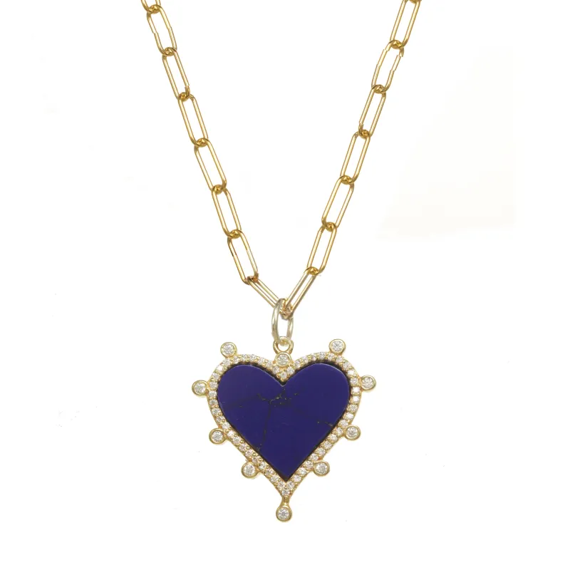 Blue Lapis Pave Heart Necklace sold by Rachel Reinhardt