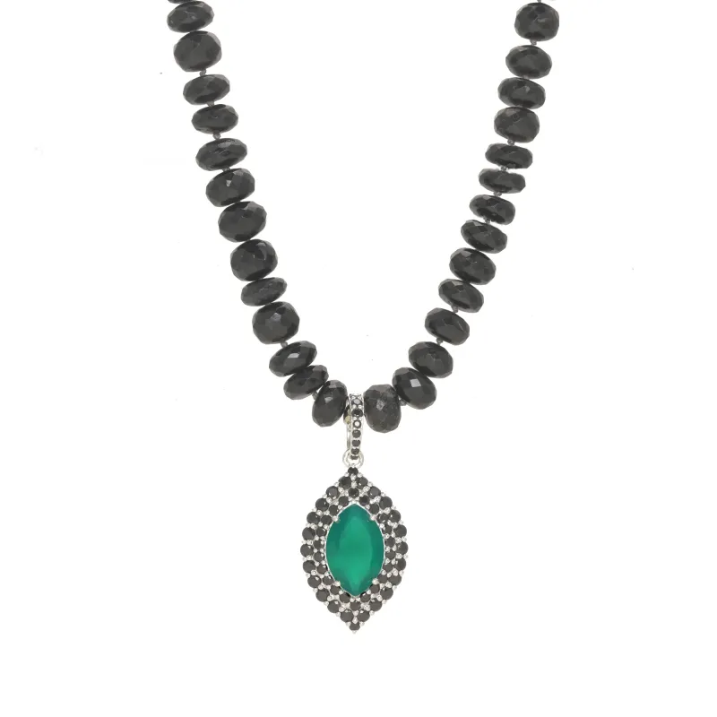 Black Spinel and Green Onyx Marquis Pendant sold by Rachel Reinhardt