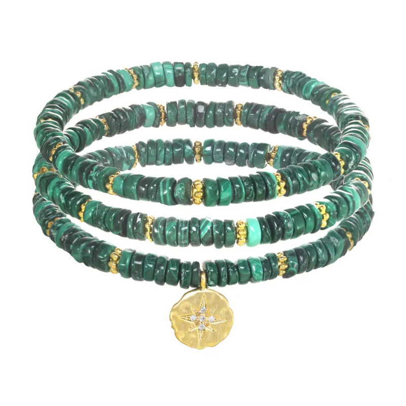 Malachite Bracelets with Starburst Pendant sold by Rachel Reinhardt