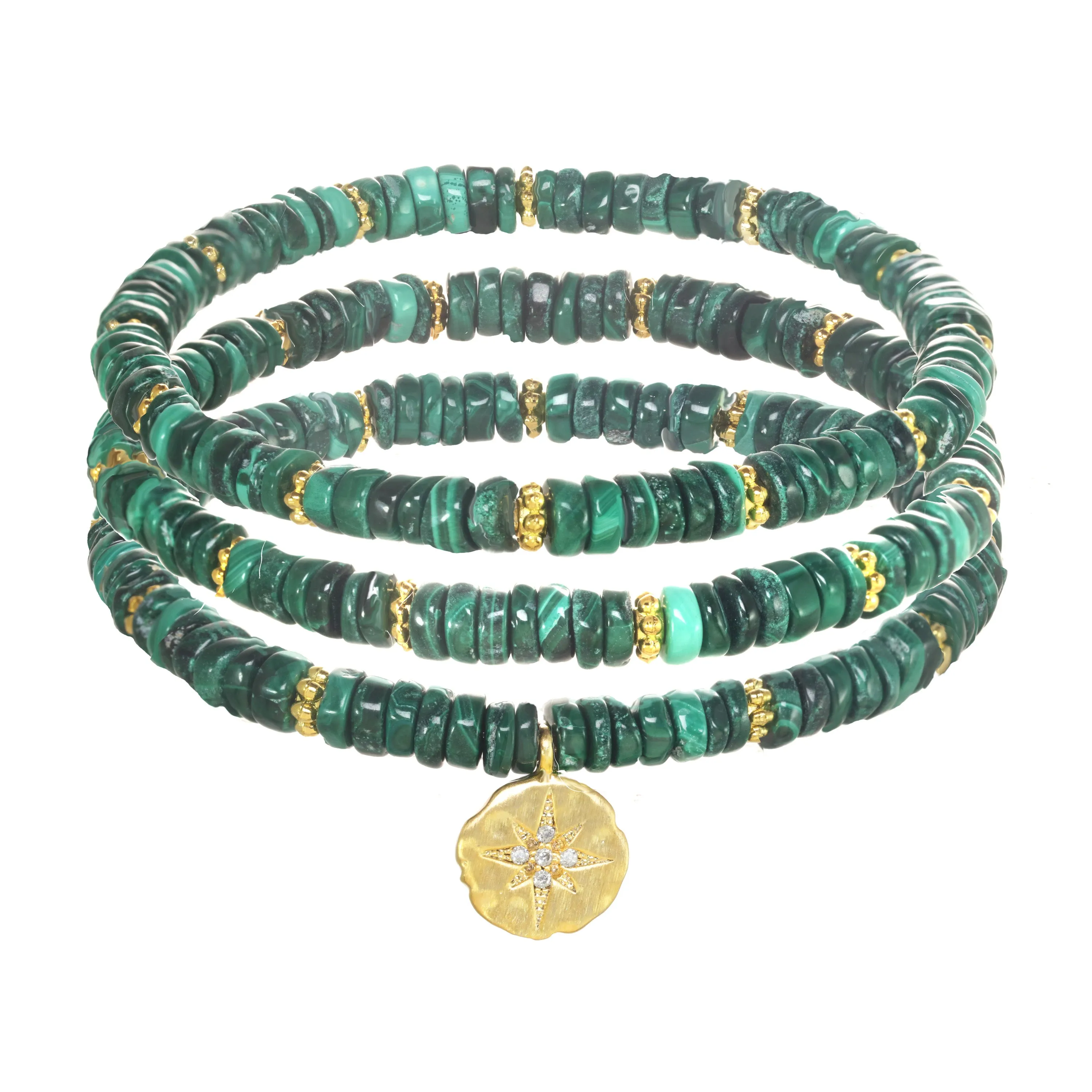 Malachite Bracelets with Starburst Pendant sold by Rachel Reinhardt