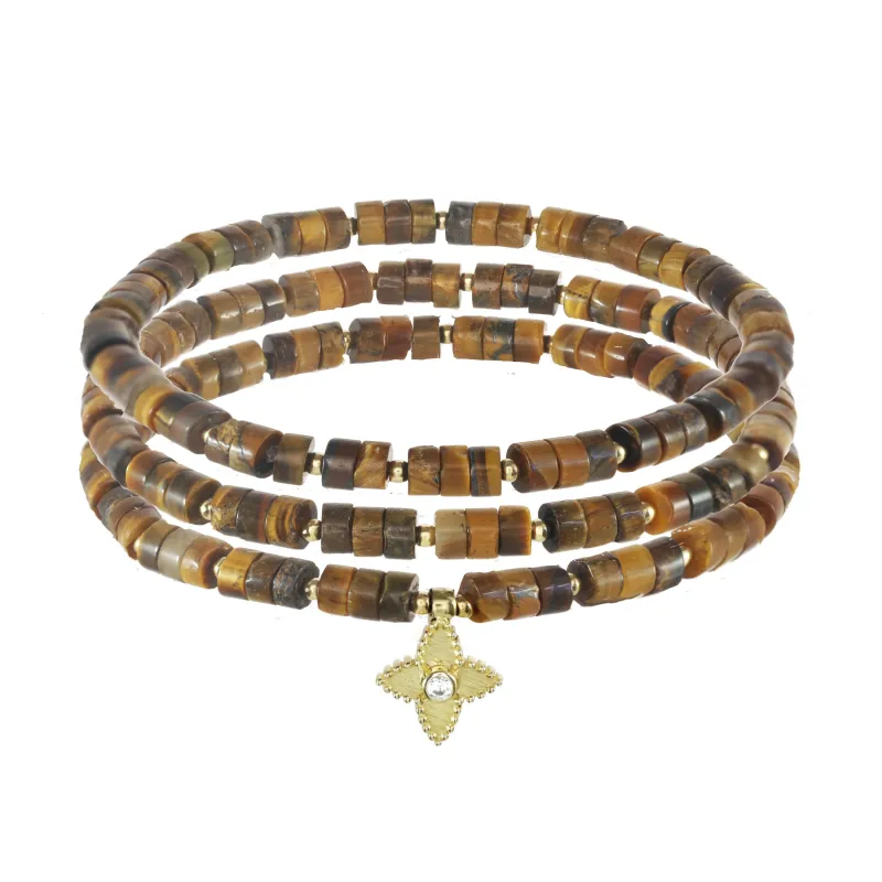 Tigers Eye Bracelets with Clover Pendant sold by Rachel Reinhardt