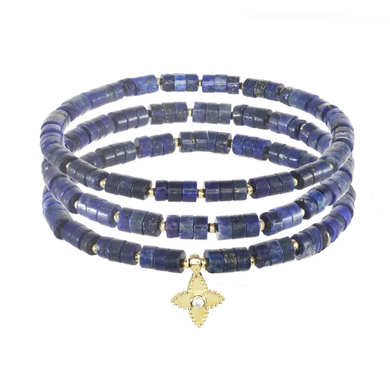 Blue Lapis Bracelets with Gold Clover sold by Rachel Reinhardt