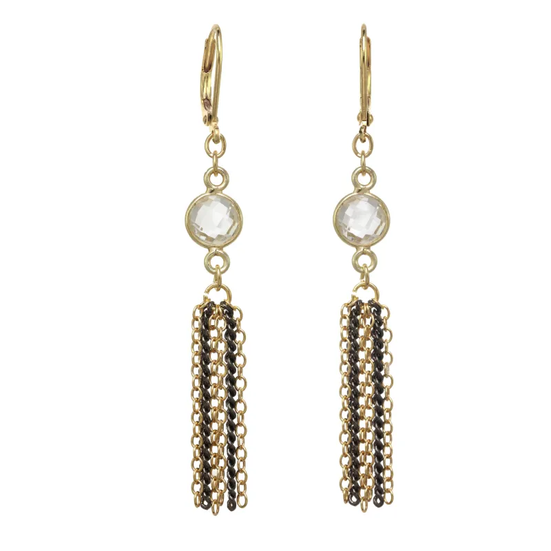 Bezel Quartz Fringe Earring sold by Rachel Reinhardt