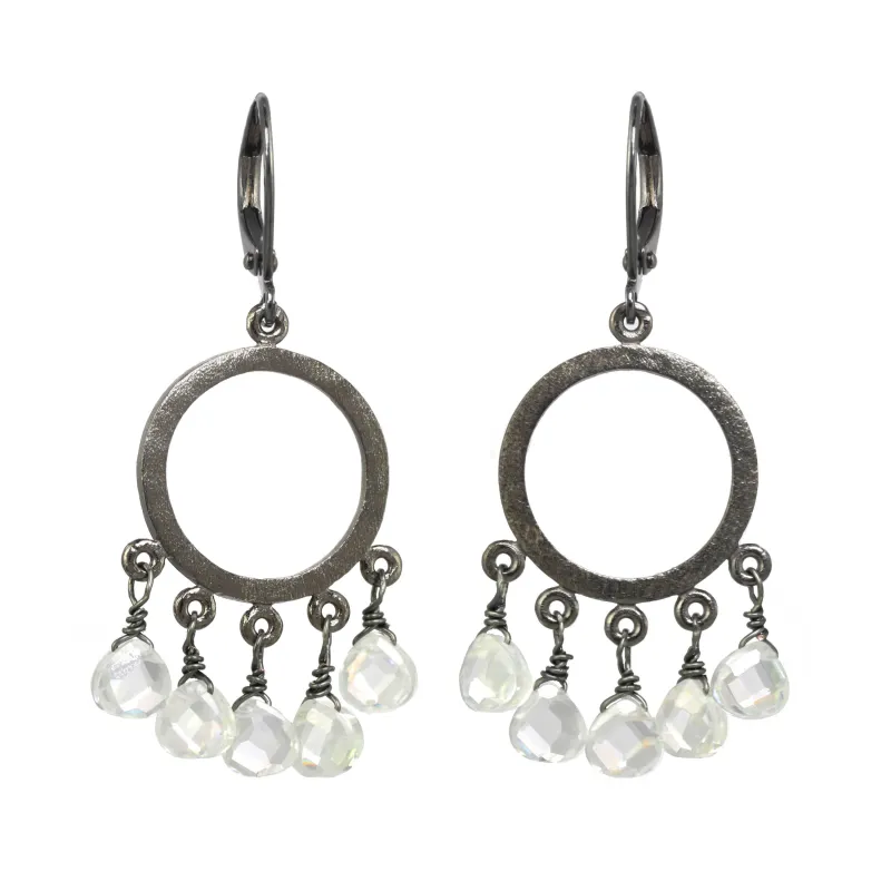 Cubic Zirconia Gun Metal Mini Hoop Earring made by Rachel Reinhardt