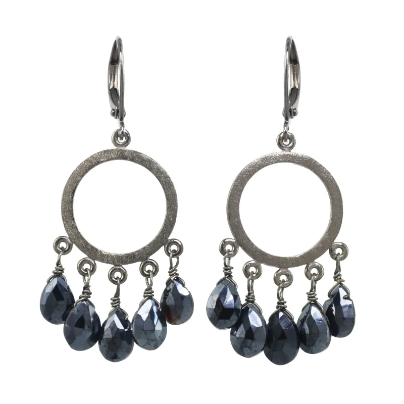Black Spinel Mini Gun Metal Hoop Earring made by Rachel Reinhardt