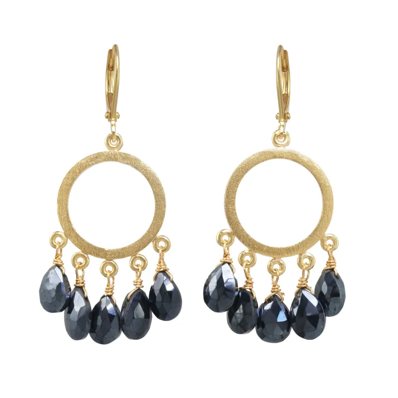 Black Spinel Mini Gold Hoop Earring made by Rachel Reinhardt